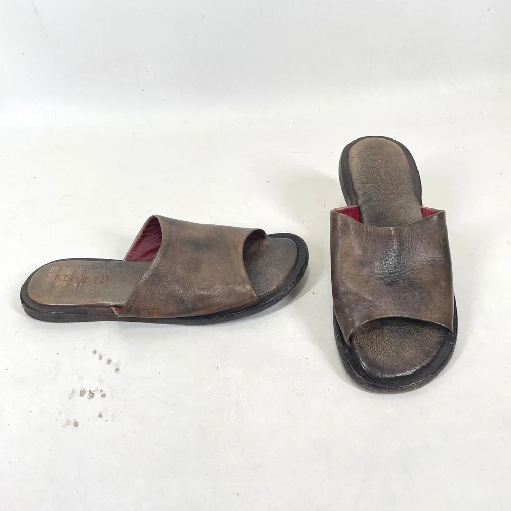 Bed Stu Brown Distressed Leather Slide Sandals Red Lining Mens 7.5 Mexico